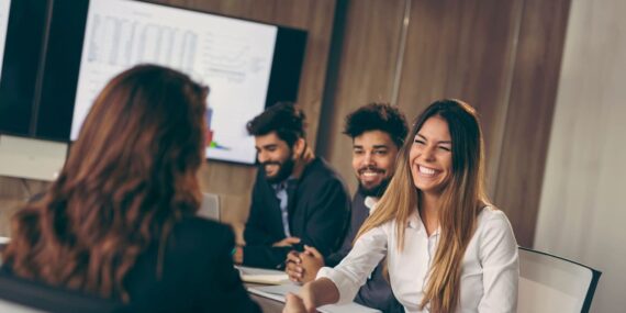 People engaged in a business meeting